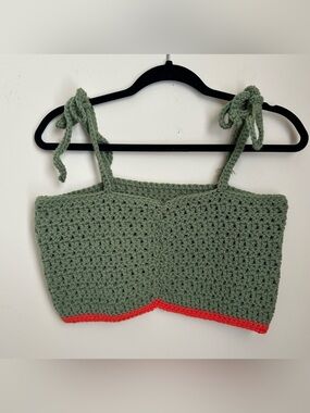 Handmade Green & Red Crochet Pattern Tank Top